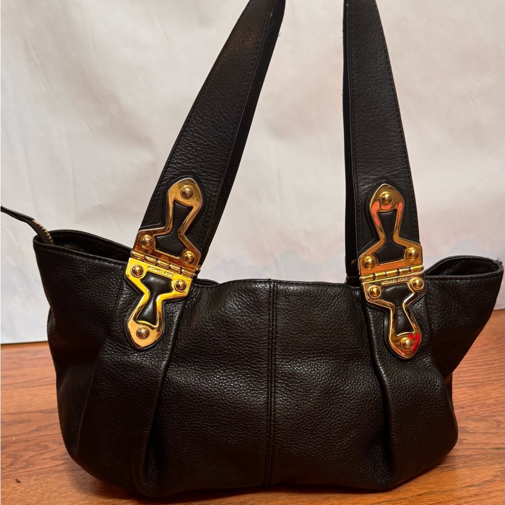 Michael Kors Black Leather Shoulder Bag with Gold Accents - Picture 2 of 12